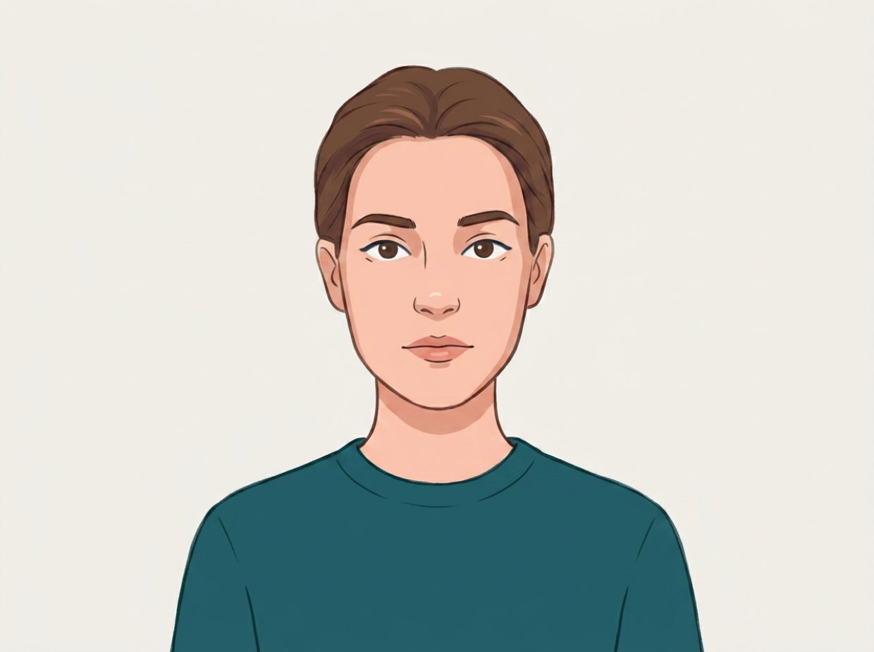 Illustration d'une photo d'identité conforme : visage de face, expression neutre, fond clair uni